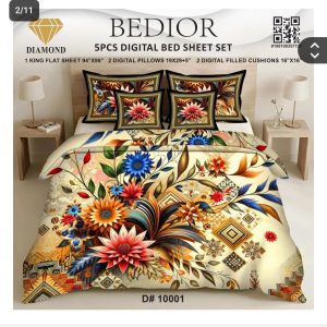 🛏️Luxury 5 Pcs Digital Printed King Size Bed Sheet Set | Floral Premium Bedding Collection🛏️