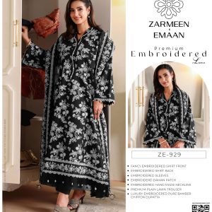 🌸 Premium Embroidered Lawn Suit ZE-929 | Zarmeen Emaan 3-Piece Luxury Collection ✨