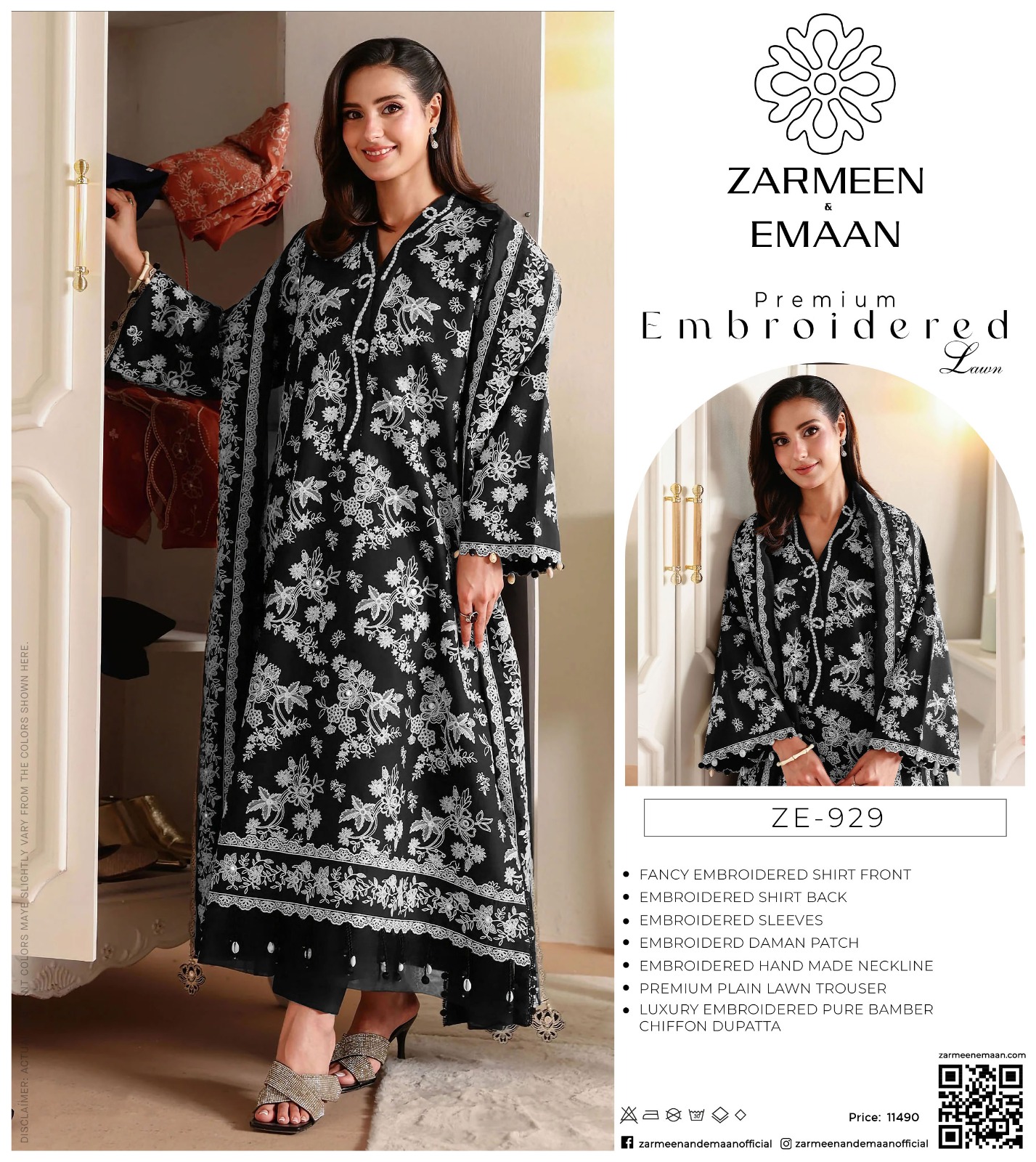 ๐ธ Premium Embroidered Lawn Suit ZE-929 | Zarmeen Emaan 3-Piece Luxury Collection โจ