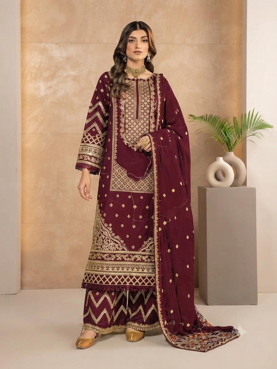Zarmeen Emaan Premium Embroidered Lawn 3 Piece Unstitched Suit ZE - 716 | Najma Javaid
