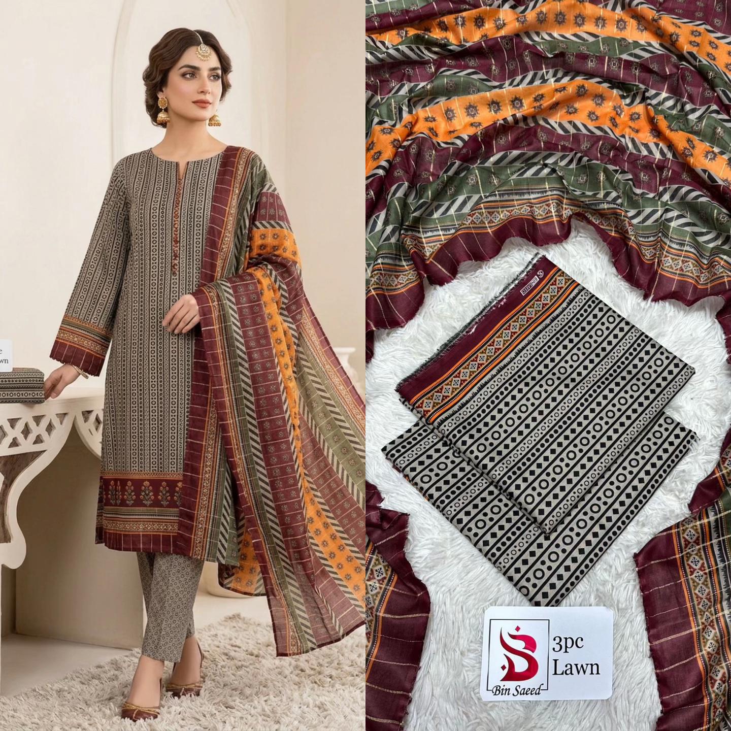 Original Bin Saeed 3 Piece Printed Lawn Suit | Premium Summer Collection
