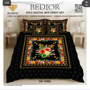 Najma Javaid Bedior 5 Pcs Digital King Size Bed Sheet Set – Premium Soft Digital Printed Bedding Set