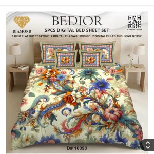 Najma Javaid Bedior 5 Pcs Digital King Size Bed Sheet Set – Premium Soft Digital Printed Bedding Set
