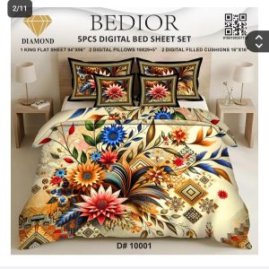 Najma Javaid Bedior 5 Pcs Digital King Size Bed Sheet Set – Premium Soft Digital Printed Bedding Set