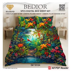 Najma Javaid Bedior 5 Pcs Digital King Size Bed Sheet Set – Premium Soft Digital Printed Bedding Set