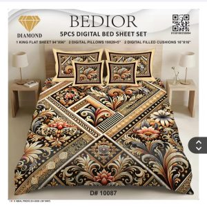 Najma Javaid Bedior 5 Pcs Digital King Size Bed Sheet Set – Premium Soft Digital Printed Bedding Set