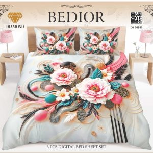 Najma Javaid Bedior 5 Pcs Digital King Size Bed Sheet Set – Premium Soft Digital Printed Bedding Set