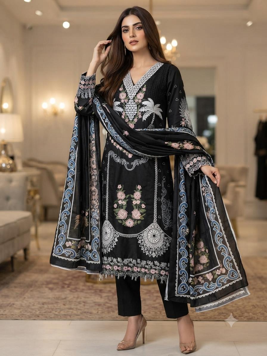 Najma Javaid Premium 3 Piece Stitched Embroidered Lawn Suit