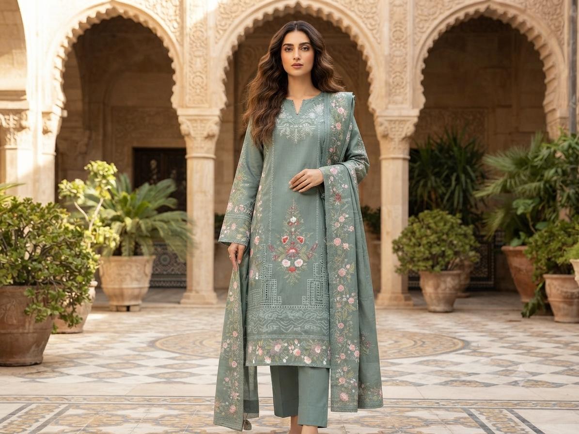 Najma Javaid Premium 3 Piece Stitched Embroidered Lawn Suit