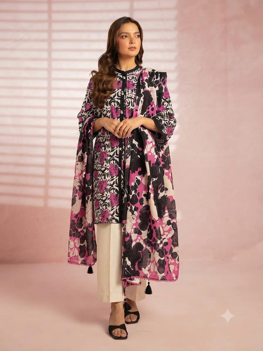 Alkaram Printed Lawn Suit with Printed Dupatta 3 Piece Unstitched
