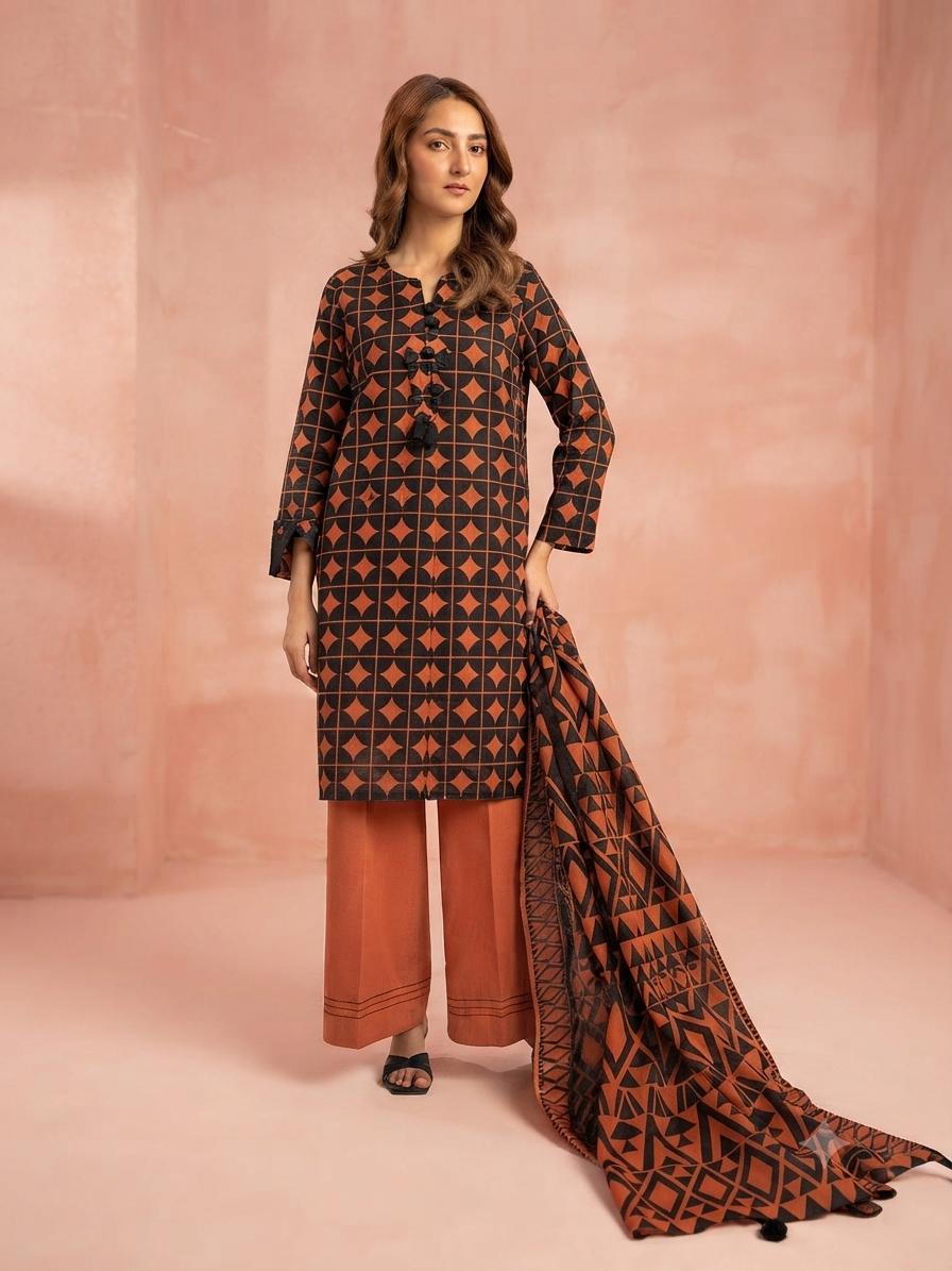 Alkaram Printed Lawn Suit with Printed Dupatta 3 Piece Unstitched