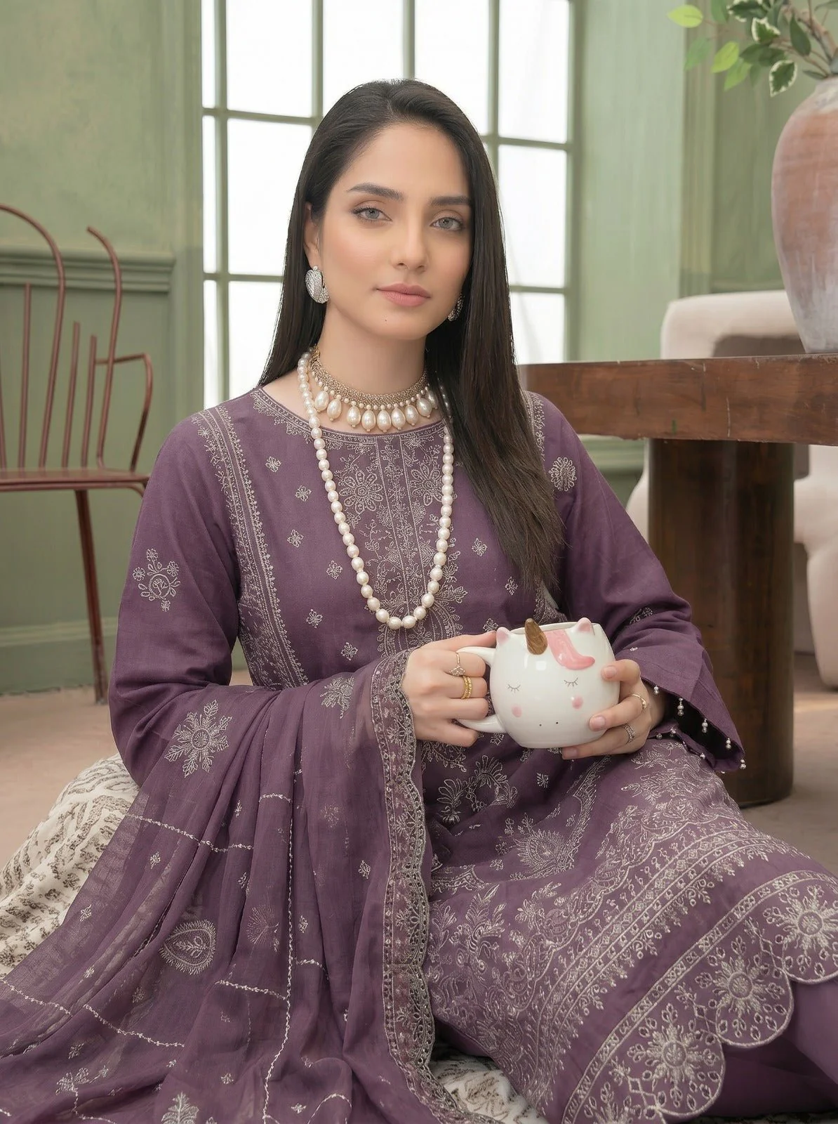 Zarmeen Emaan Premium Embroidered Lawn 3 Piece Unstitched Suit ZE-937 | Najma Javaid - Image 3