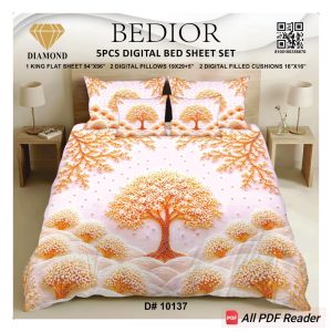 Najma Javaid Bedior 5 Piece Diamond  Digital King Size Bed Sheet Set