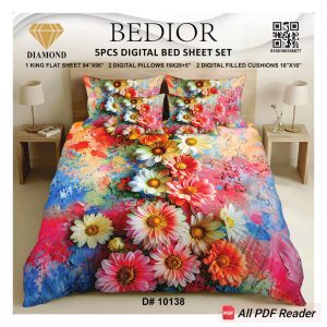 Najma Javaid Bedior 5 Piece Diamond  Digital King Size Bed Sheet Set