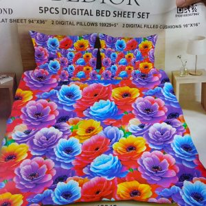 Najma Javaid Bedior 5 Pcs Digital King Size Bed Sheet Set – Premium Soft Digital Printed Bedding Set
