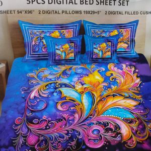 Najma Javaid Bedior 5 Pcs Digital King Size Bed Sheet Set – Premium Soft Digital Printed Bedding Set