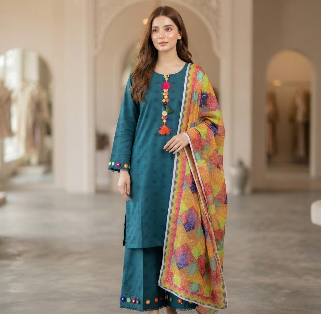 Premium 3 Piece Stitched Embroidered Lawn Suit for Women