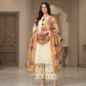 Premium 3 Piece Stitched Embroidered Lawn Suit for Women