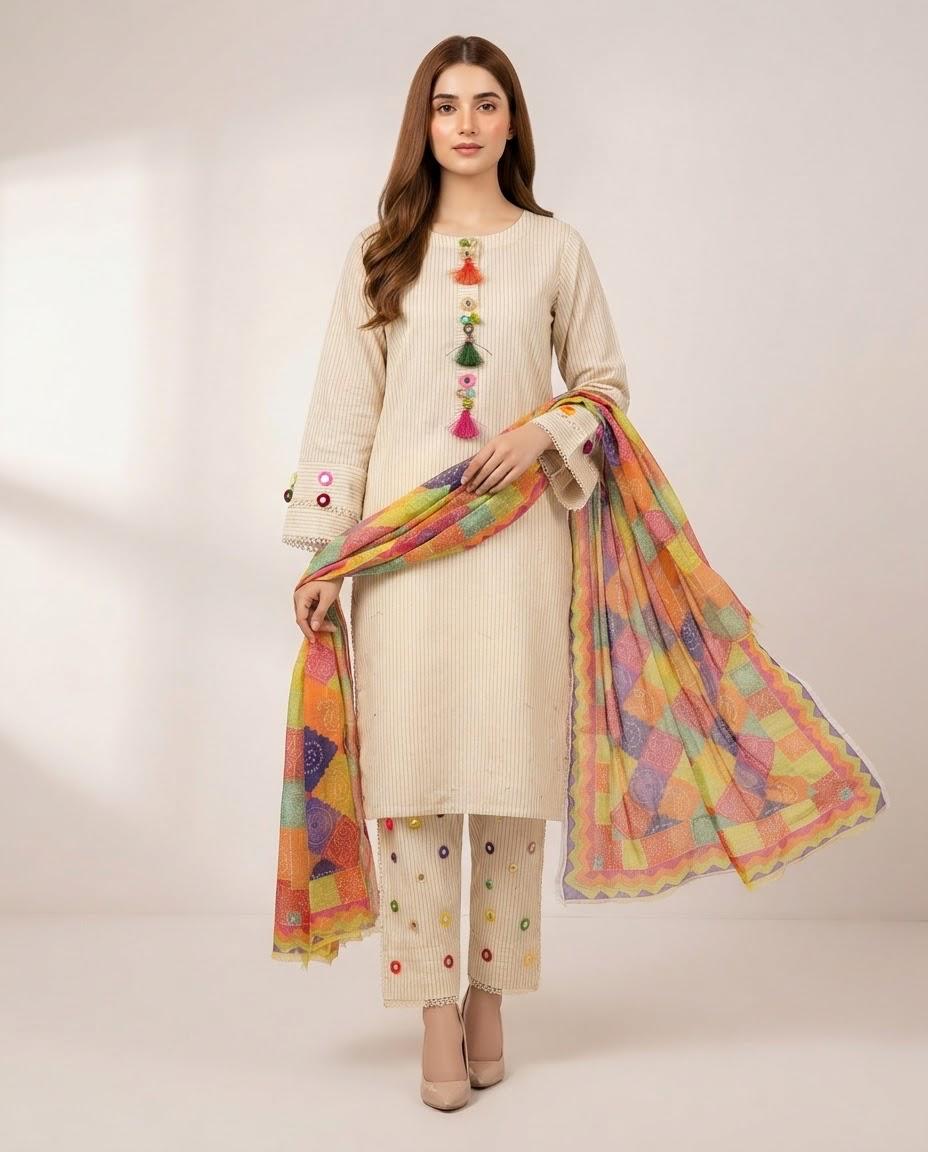 Premium 3 Piece Stitched Embroidered Lawn Suit for Women