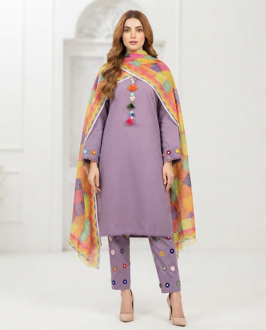 Premium 3 Piece Stitched Embroidered Lawn Suit for Women