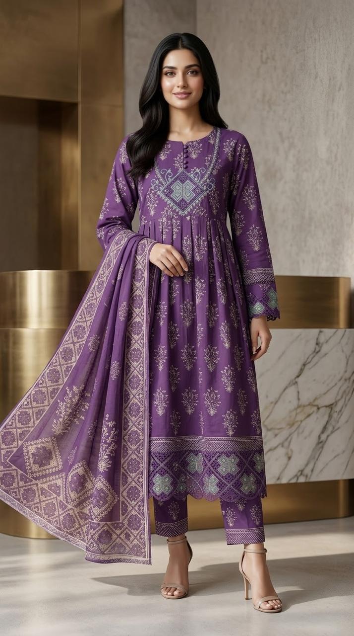 Premium 3 Piece Stitched Embroidered Lawn Suit for Women