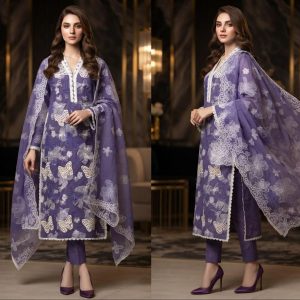 Premium 3 Piece Stitched Embroidered Lawn Suit for Women