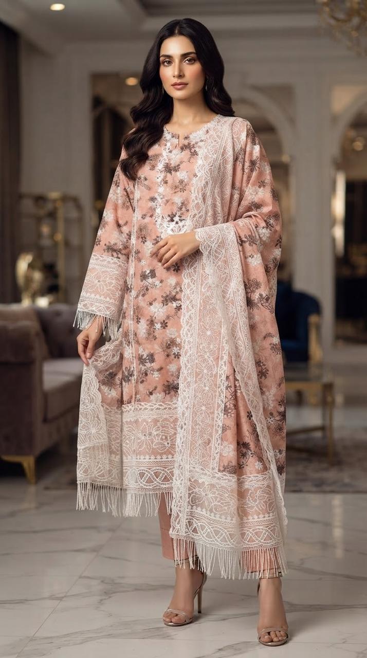 Premium 3 Piece Stitched Embroidered Lawn Suit for Women