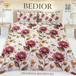Diamond Crystal 3D Digital Printed King Size Bed Sheet