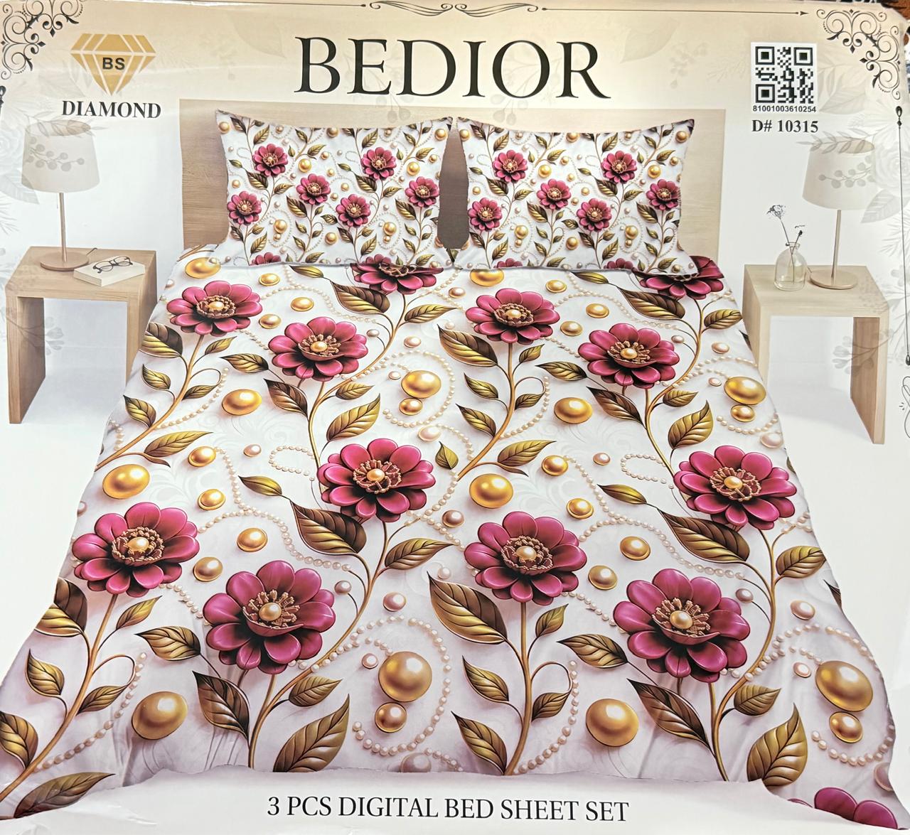 Diamond Crystal 3D Digital Printed King Size Bed Sheet