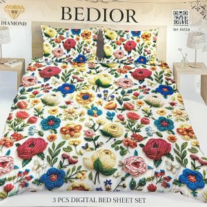 Diamond Crystal 3D Digital Printed King Size Bed Sheet