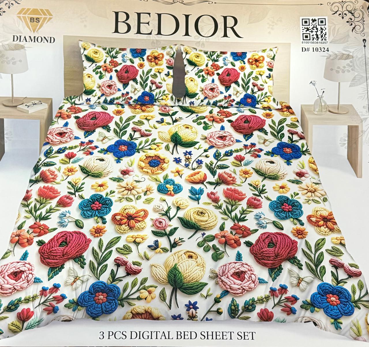 Diamond Crystal 3D Digital Printed King Size Bed Sheet