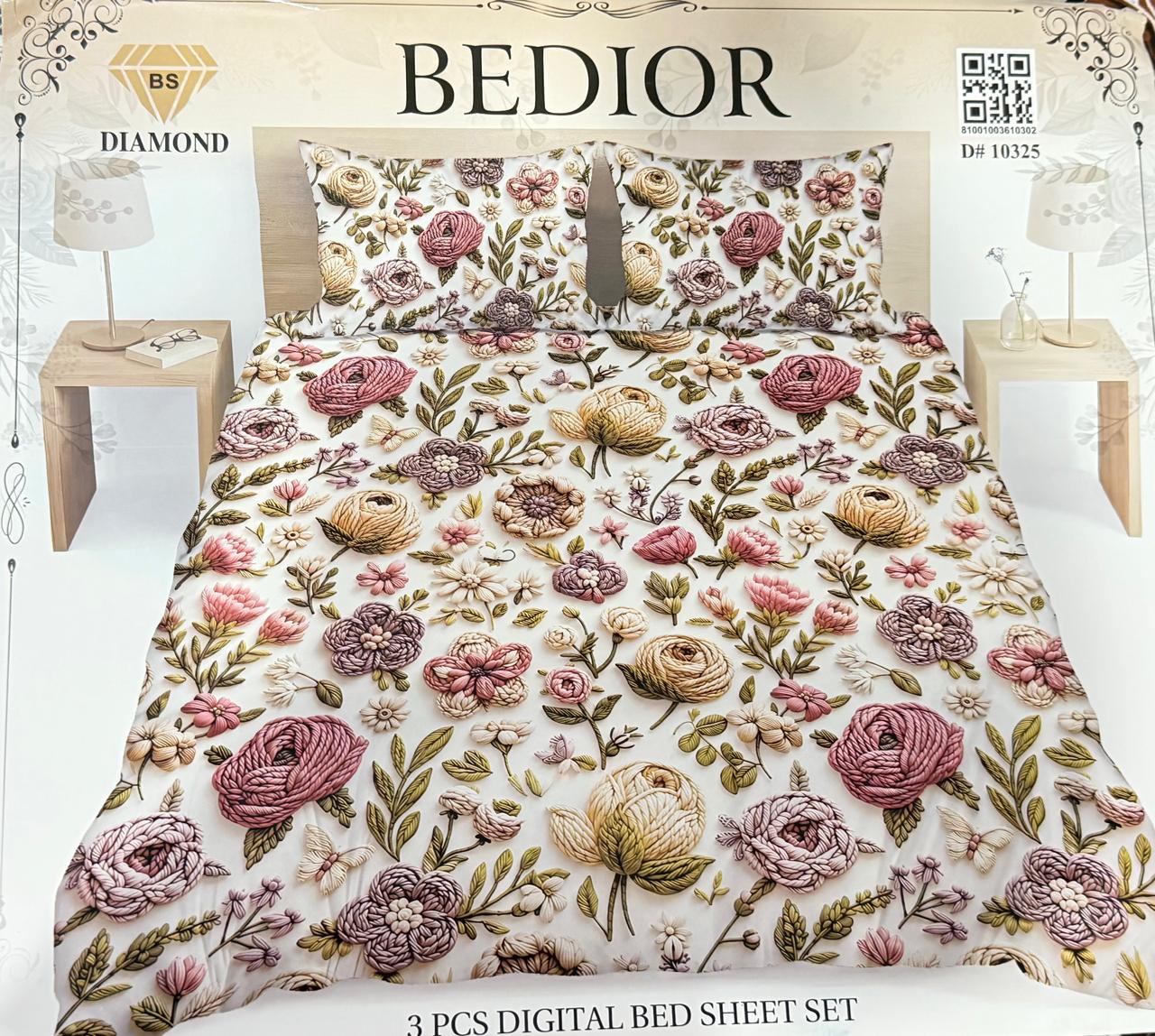 Diamond Crystal 3D Digital Printed King Size Bed Sheet