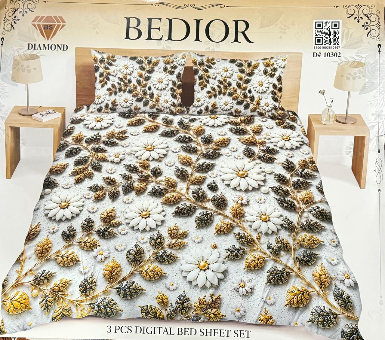 Diamond Crystal 3D Digital Printed King Size Bed Sheet