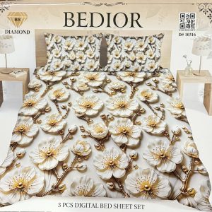 Diamond Crystal 3D Digital Printed King Size Bed Sheet