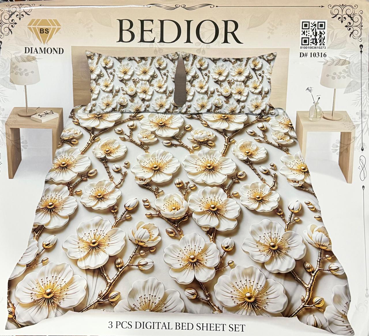 Diamond Crystal 3D Digital Printed King Size Bed Sheet