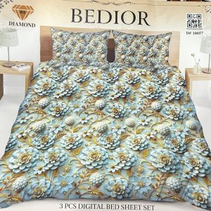 Diamond Crystal 3D Digital Printed King Size Bed Sheet