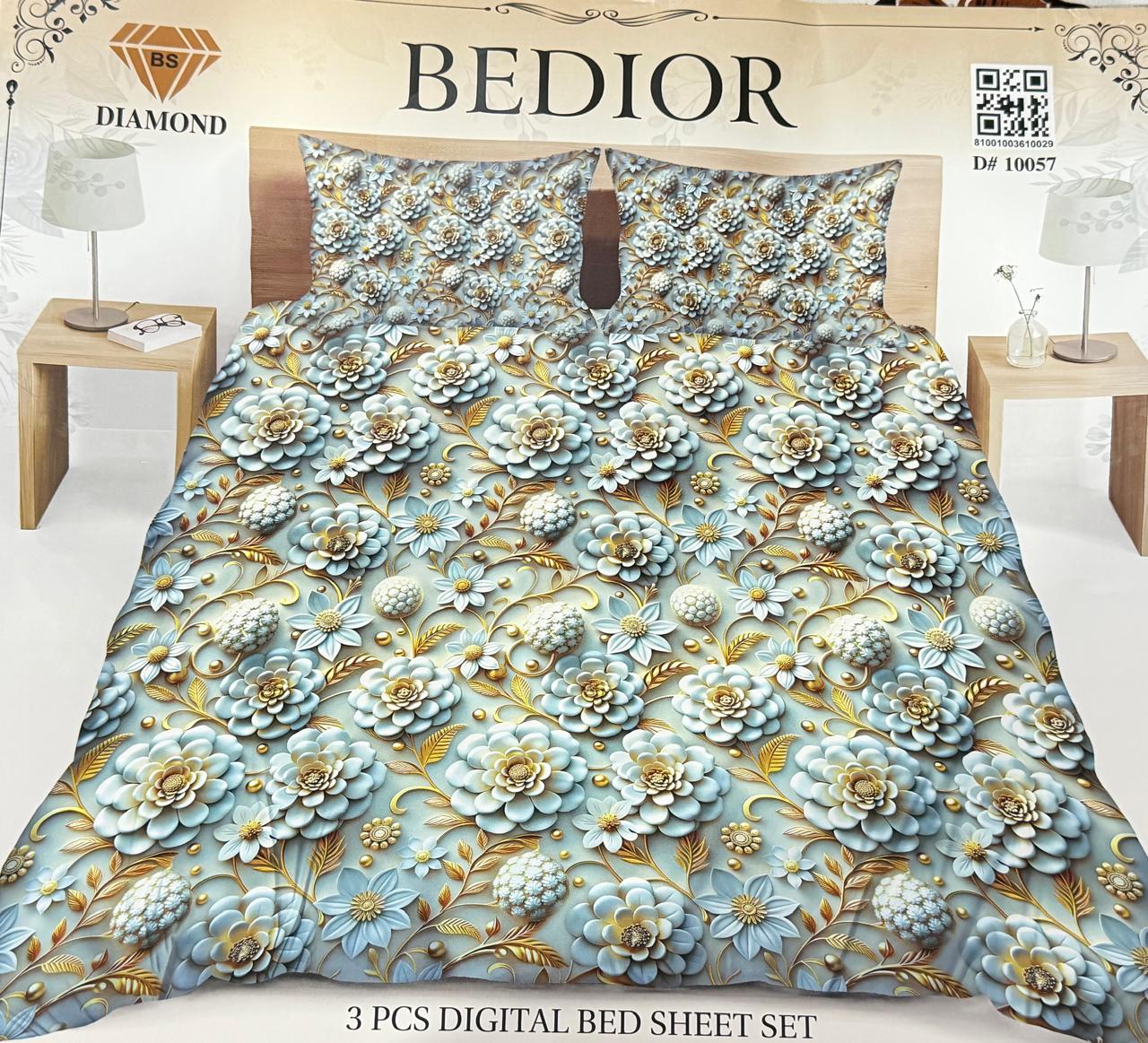 Diamond Crystal 3D Digital Printed King Size Bed Sheet