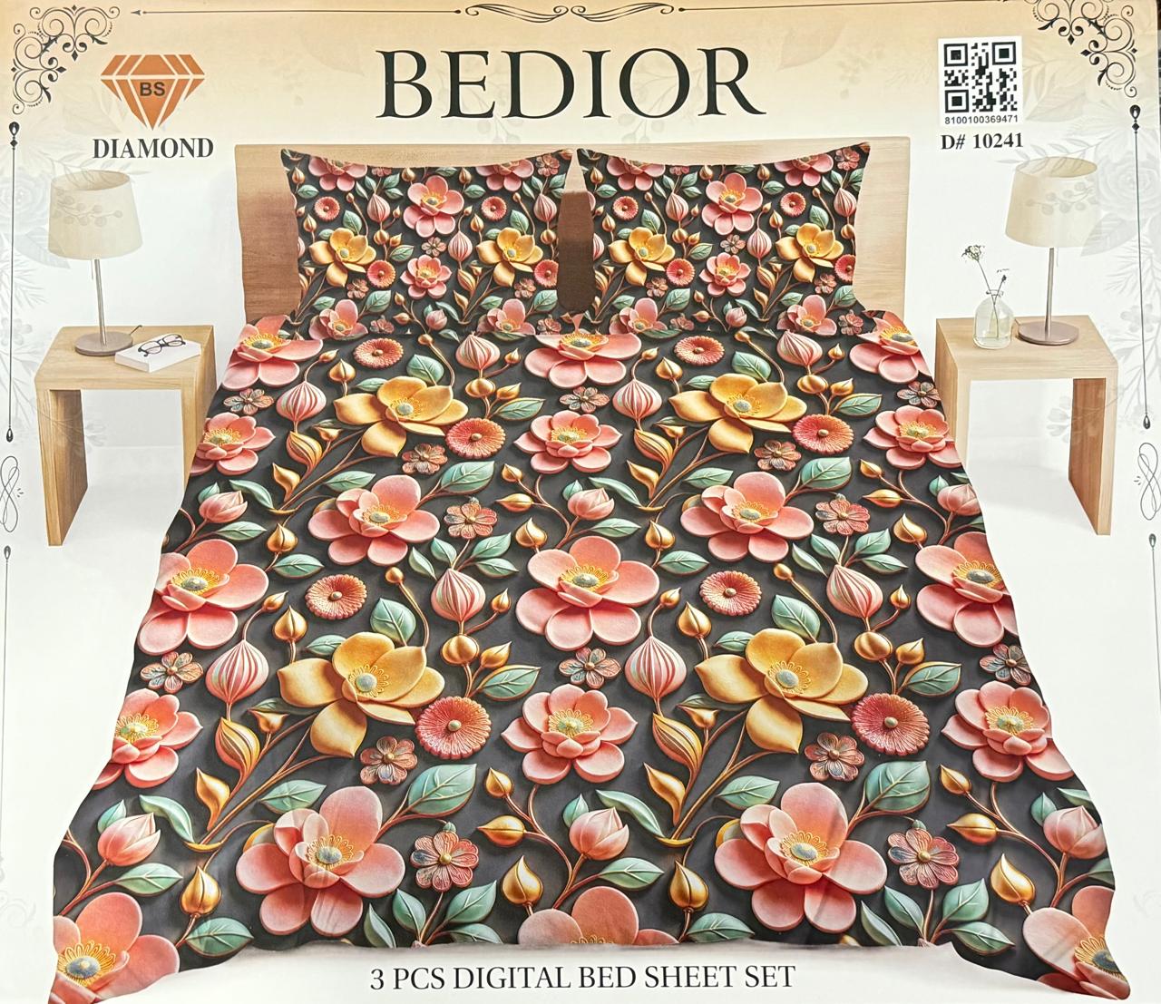 Diamond Crystal 3D Digital Printed King Size Bed Sheet