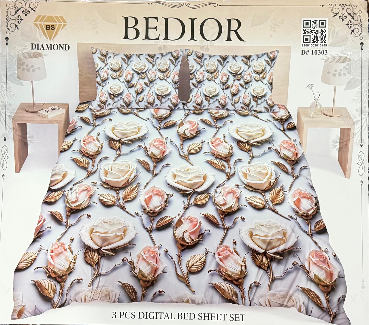 Diamond Crystal 3D Digital Printed King Size Bed Sheet