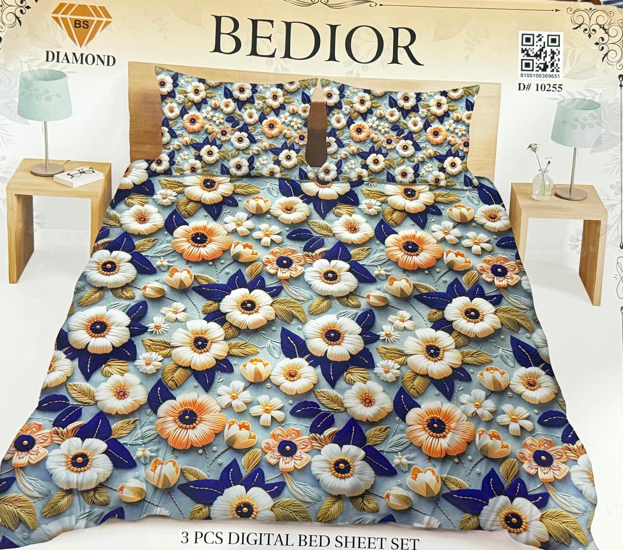Diamond Crystal 3D Digital Printed King Size Bed Sheet