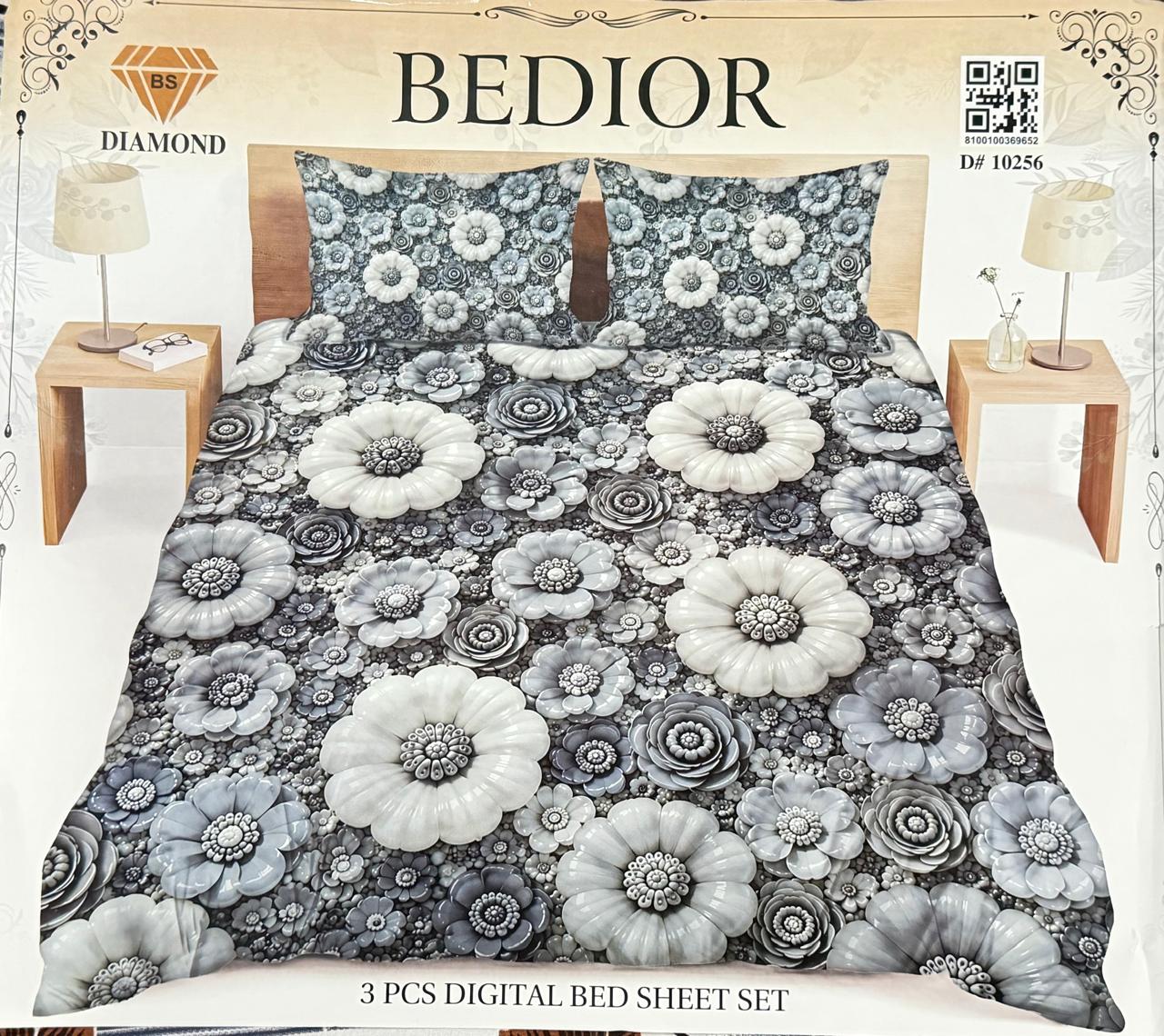Diamond Crystal 3D Digital Printed King Size Bed Sheet