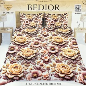 Diamond Crystal 3D Digital Printed King Size Bed Sheet