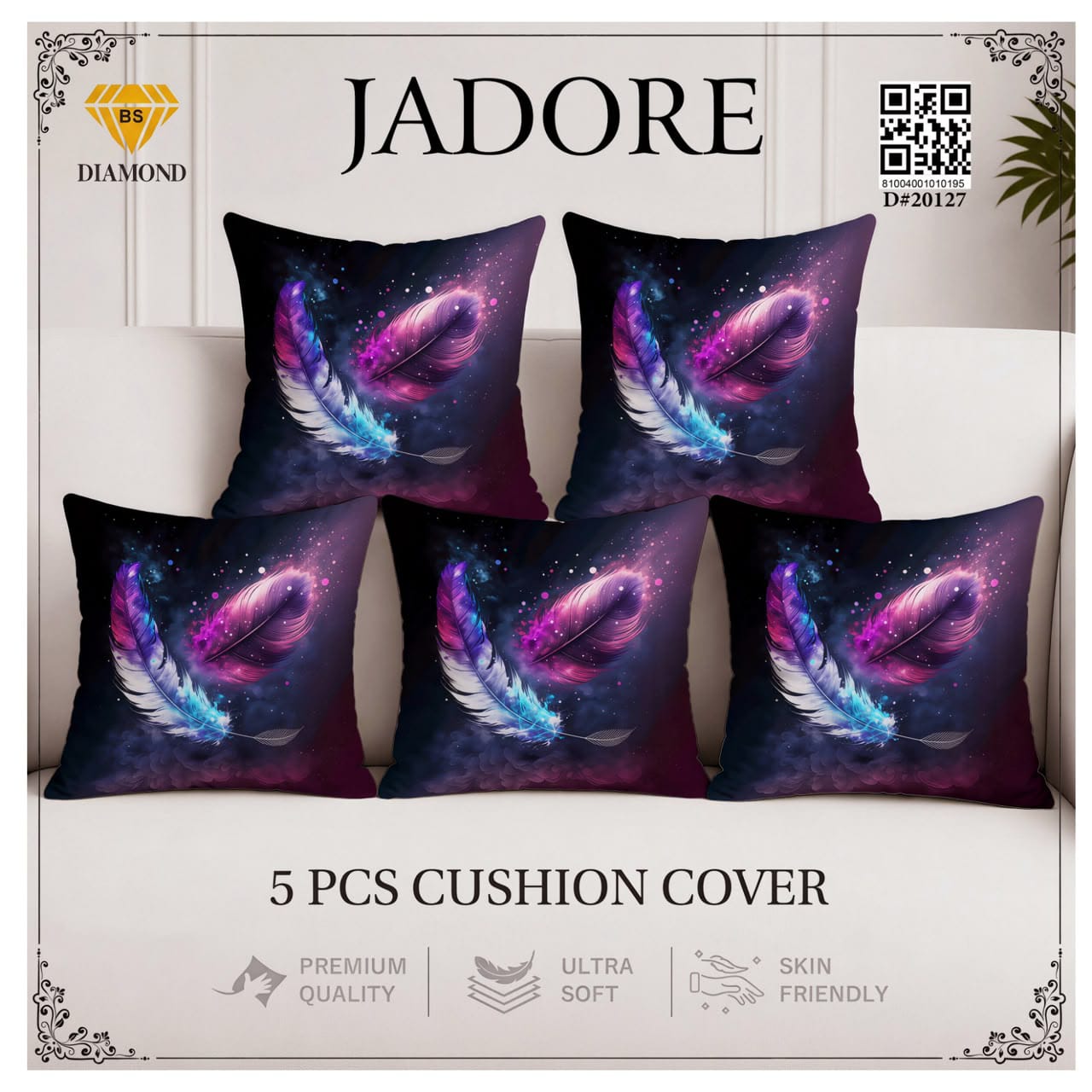 Jadore Diamond 5 Pcs Premium Digital Printed Cushion Cover Set