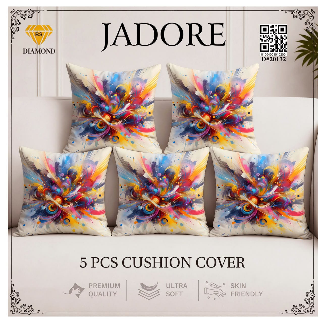 Jadore Diamond 5 Pcs Premium Digital Printed Cushion Cover Set