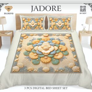 Jadore Diamond 3 Pcs Digital King Size Bed Sheet Set.