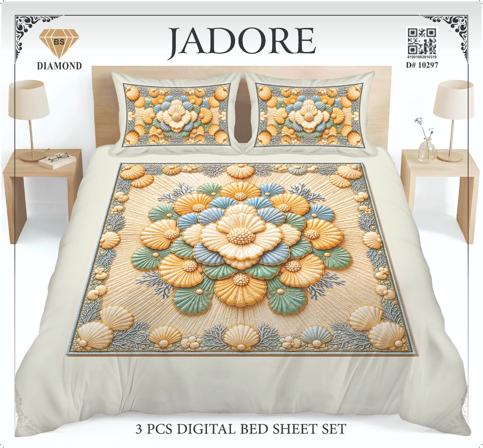 Jadore Diamond 3 Pcs Digital King Size Bed Sheet Set.
