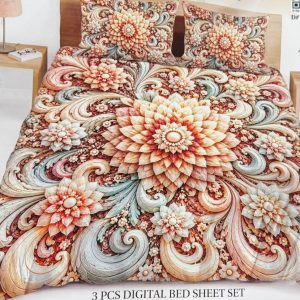 Diamond Crystal 3D Digital Printed King Size Bed Sheet