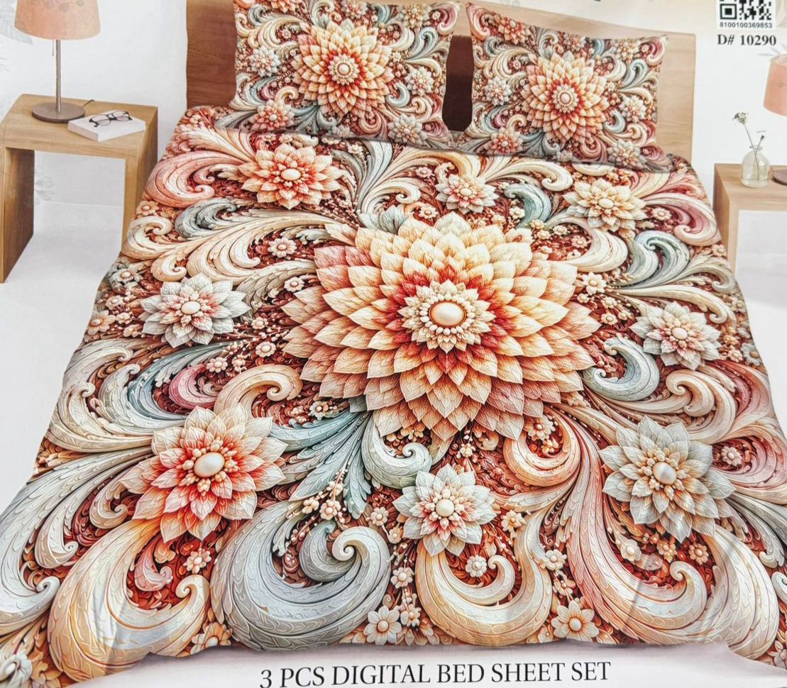 Diamond Crystal 3D Digital Printed King Size Bed Sheet