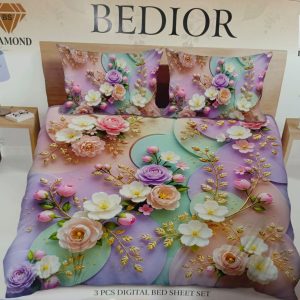 Diamond Crystal 3D Digital Printed King Size Bed Sheet