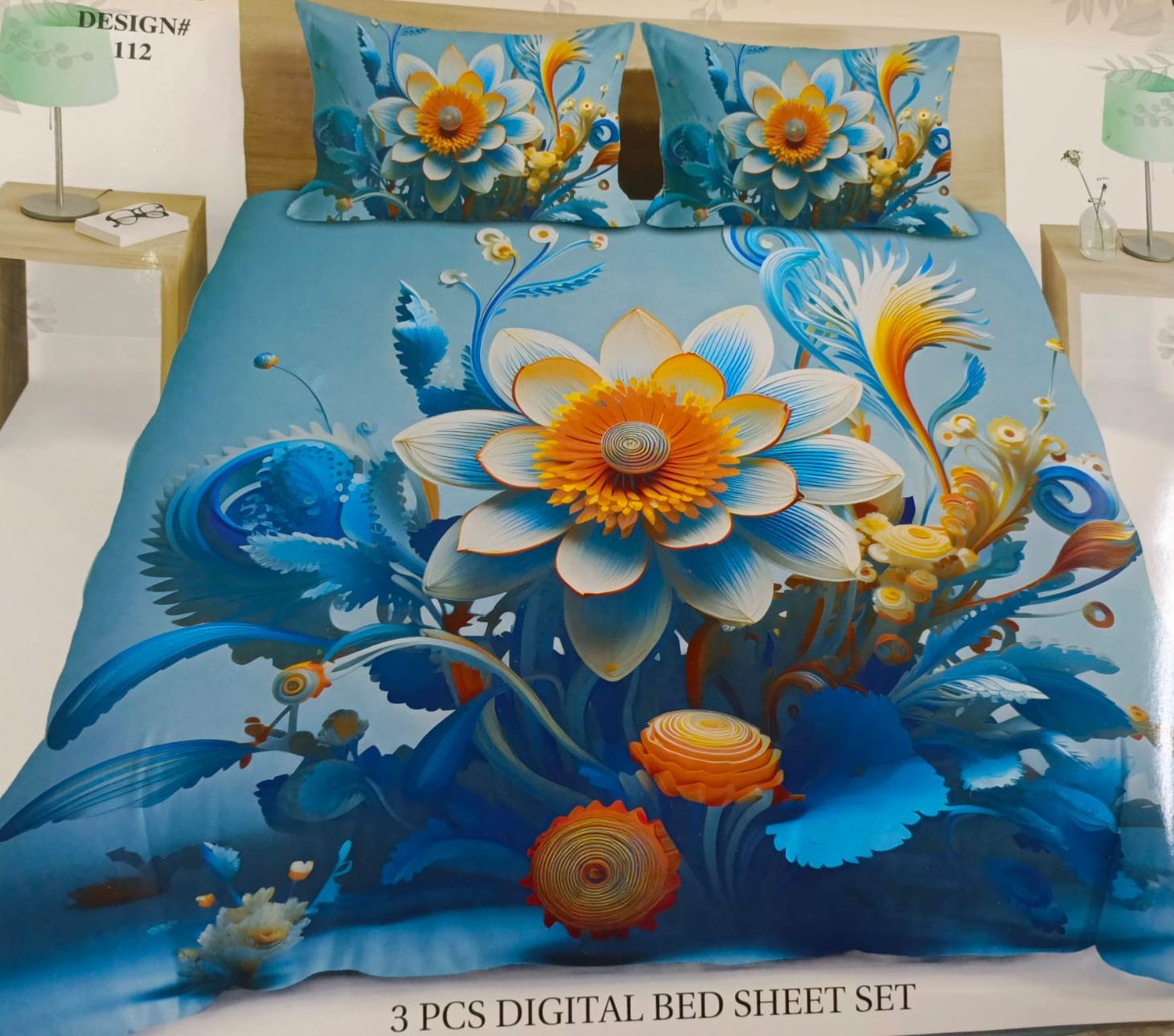 Diamond Crystal 3D Digital Printed King Size Bed Sheet